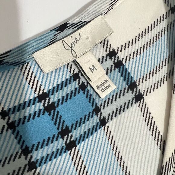 Joie Blue Multi Color Plaid Silk Shirt Medium Button Up Roll Tab Sleeves - Picture 4 of 15